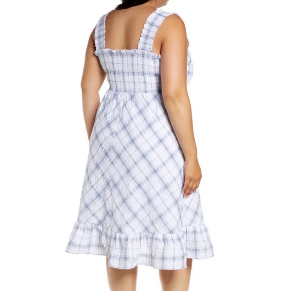 Eliza J Smocked Plaid Ruffle Midi Dress SZ 18W Blue White Sleeveless Sundress - Picture 5 of 16